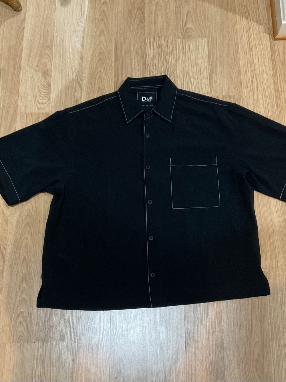 D&F Ricky Singh Black Short-Sleeve Button-Up Shirt Contrast Stitching